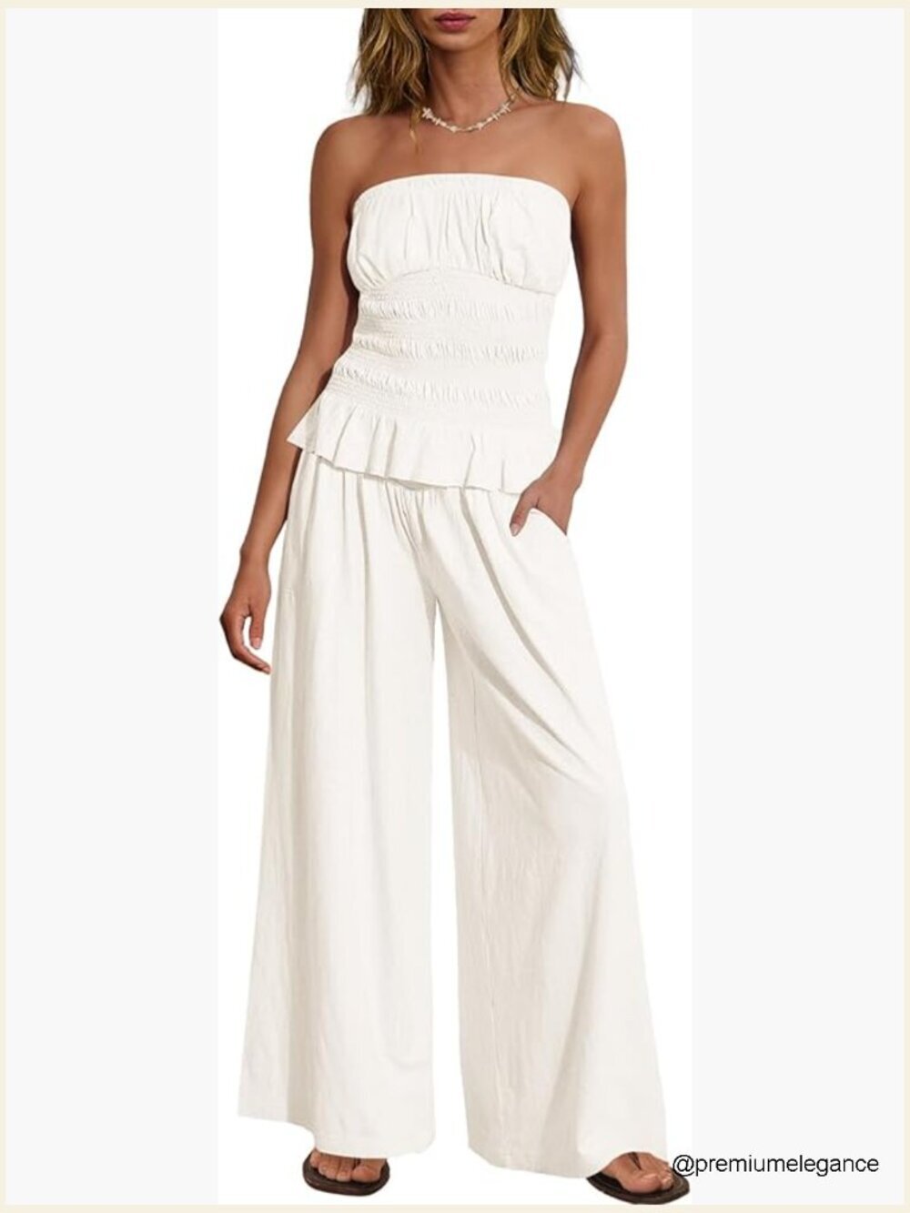 Two Piece Lounge Set Strapless Tube Top Pants Set Summer Outfits with Pockets